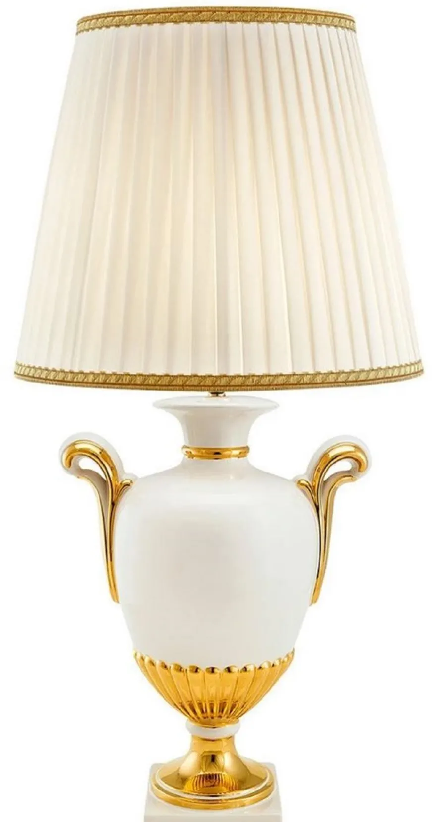 Casa Padrino Barock Tischleuchte Weiß / Gold / Elfenbeinfarben Ø 45 x H. 91 cm - Barock Keramik Lampe