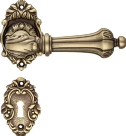 Casa Padrino Barock Türklinken Set 14,2 x H. 8,4 cm - Verschiedene Farben - 2 Prunvolle Messing Türgriffe mit Rosetten - Luxus Qualität - Made in Italy