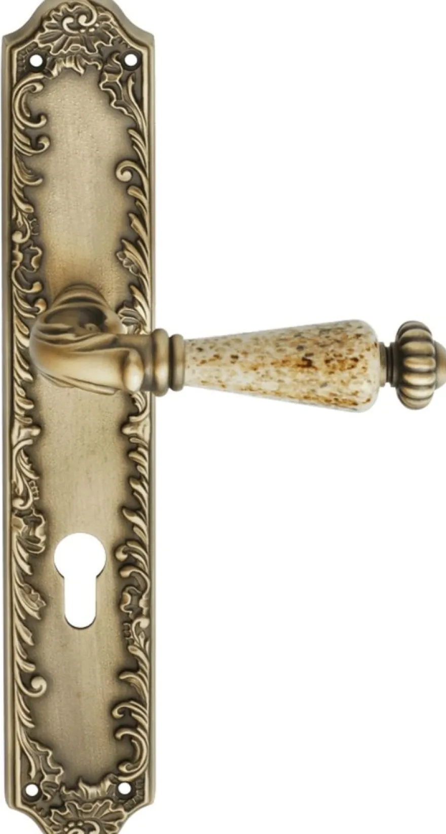 Casa Padrino Barock Türklinken Set Messing Patiniert 14,5 x H. 30 cm - Barockstil Türgriff Set mit Edel Porzellan Griff