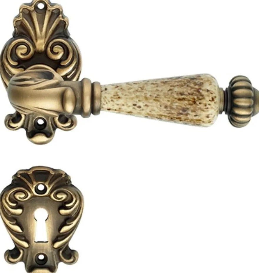 Casa Padrino Barock Türklinken Set Messing Patiniert 14 x H. 8,2 cm - Barockstil Türgriff Set mit Edel Porzellan Griff