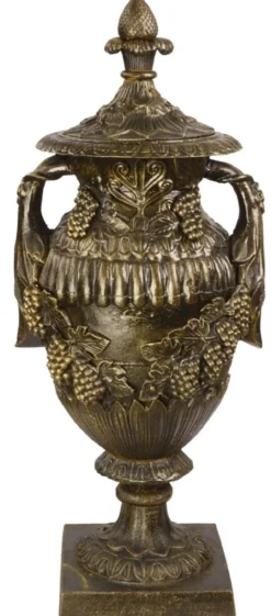 Casa Padrino Barock Vase Antik Bronzefarben 38 x 32 x H. 91 cm - Prunkvolle Gusseisen Blumenvase - Barock Garten & Terrassen Deko Vase mit Deckel - Barock Garten & Terrassen Deko Accessoires