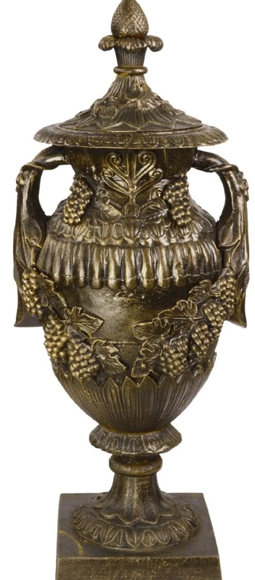 Casa Padrino Barock Vase Antik Bronzefarben 38 x 32 x H. 91 cm - Prunkvolle Gusseisen Blumenvase - Barock Garten & Terrassen Deko Vase mit Deckel - Barock Garten & Terrassen Deko Accessoires