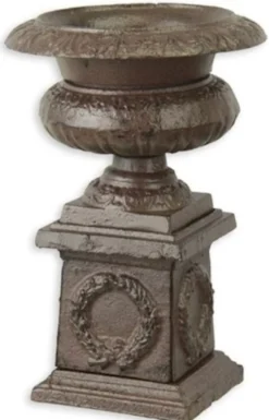 Casa Padrino Barock Vase Antik Braun Ø 14,3 x H. 21,7 cm - Kleine runde Gusseisen Blumenvase mit Sockel - Garten Deko Vase - Barock Deko Accessoires