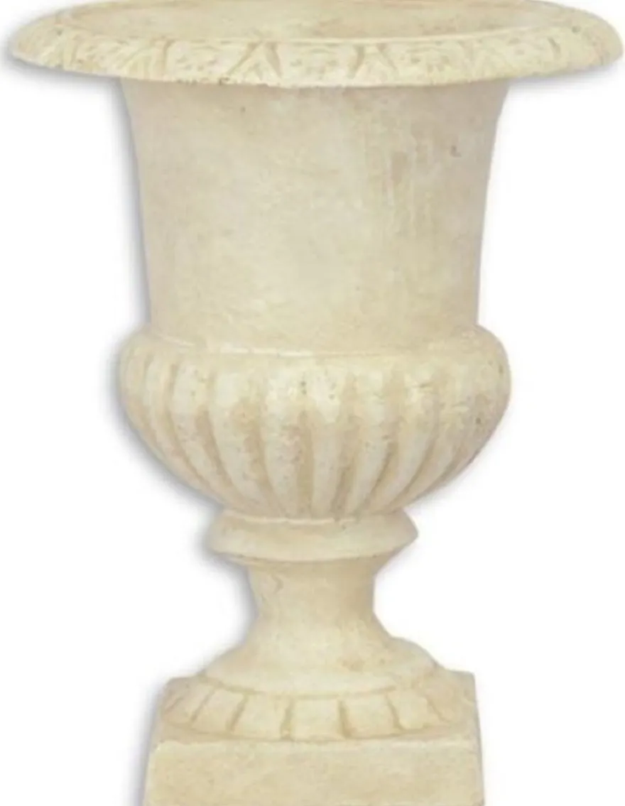 Casa Padrino Barock Vase Creme Ø 17 x H. 21,8 cm - Kleine runde Gusseisen Blumenvase - Garten Deko Vase - Barock Deko Accessoires