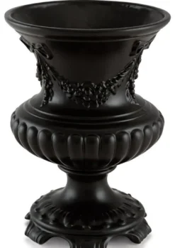 Casa Padrino Barock Vase Mattschwarz Ø 21 x H. 29 cm - Runde Barock Keramik Blumenvase - Deko im Barocktil