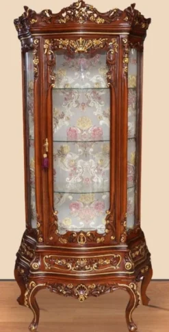 Casa Padrino Barock Vitrine Braun / Gold - Prunkvoller Barock Vitrinenschrank mit Glastür und Schublade - Handgefertigte Barock Wohnzimmer Möbel