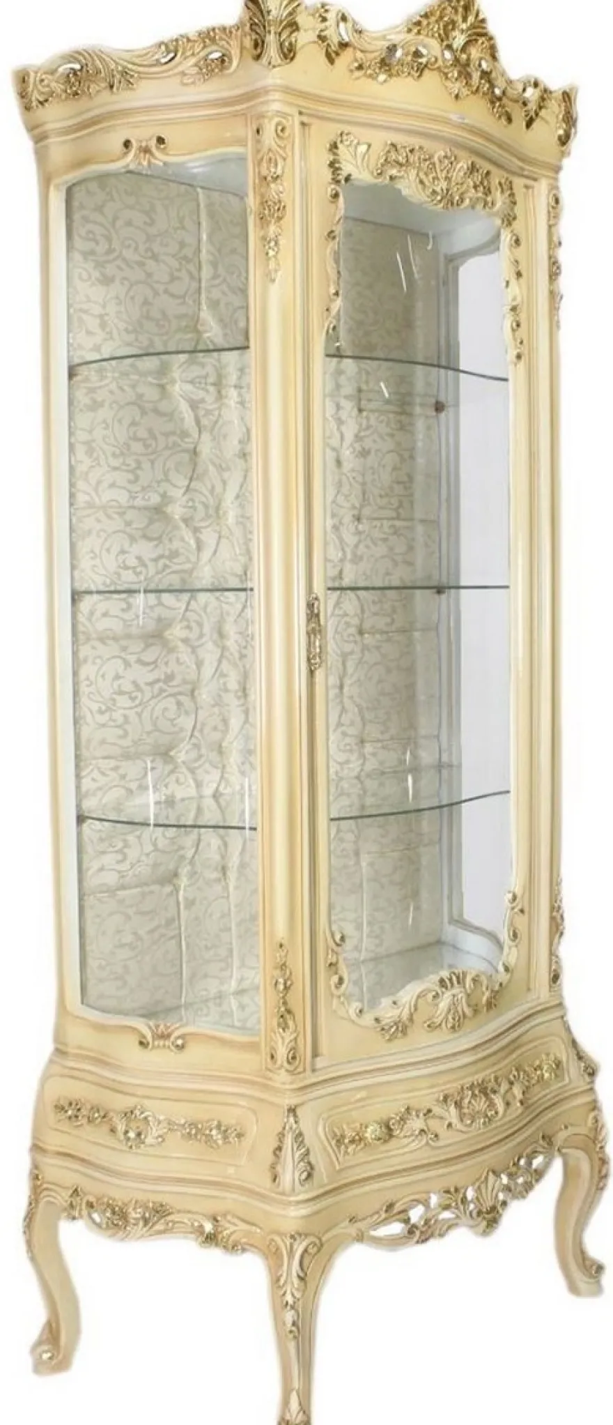 Casa Padrino Barock Vitrine Cremefarben 80 x 40 x H. 200 cm - Prunkvoller Barock Vitrinenschrank mit Glastür und wunderschönen Verzierungen - Barock Möbel
