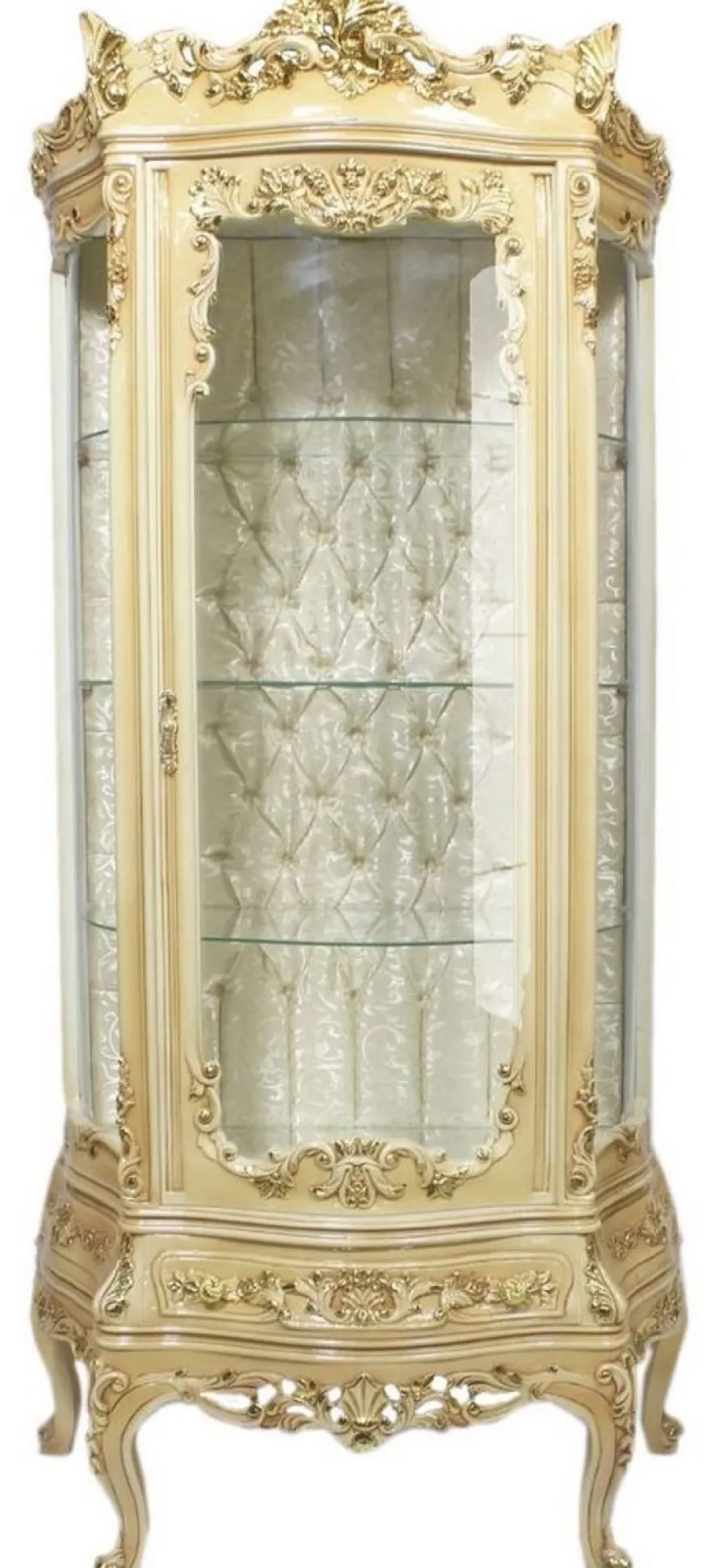 Casa Padrino Barock Vitrine Cremefarben 80 x 40 x H. 200 cm - Prunkvoller Barock Vitrinenschrank mit Glastür und wunderschönen Verzierungen - Barock Möbel