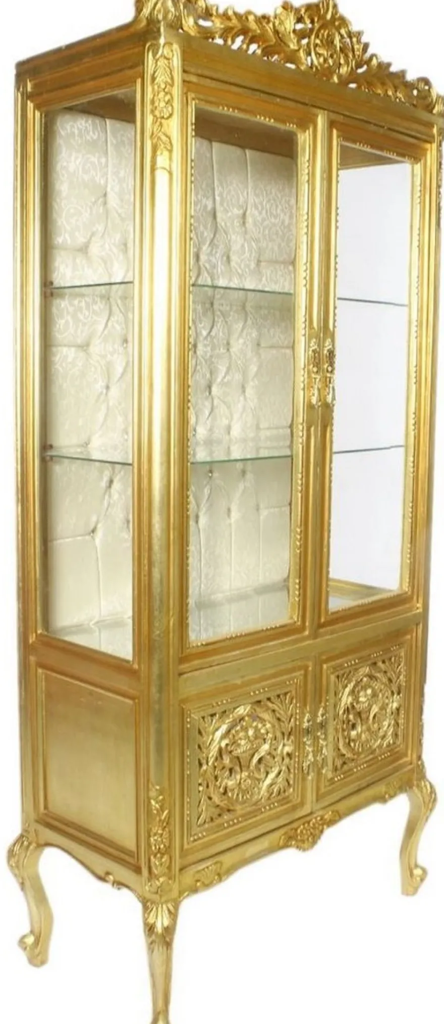 Casa Padrino Barock Vitrine Gold / Cremefarben 100 x 40 x H. 170 cm - Prunkvoller Barock Vitrinenschrank mit 2 Glastüren wunderschönen Verzierungen und Glitzersteinen
