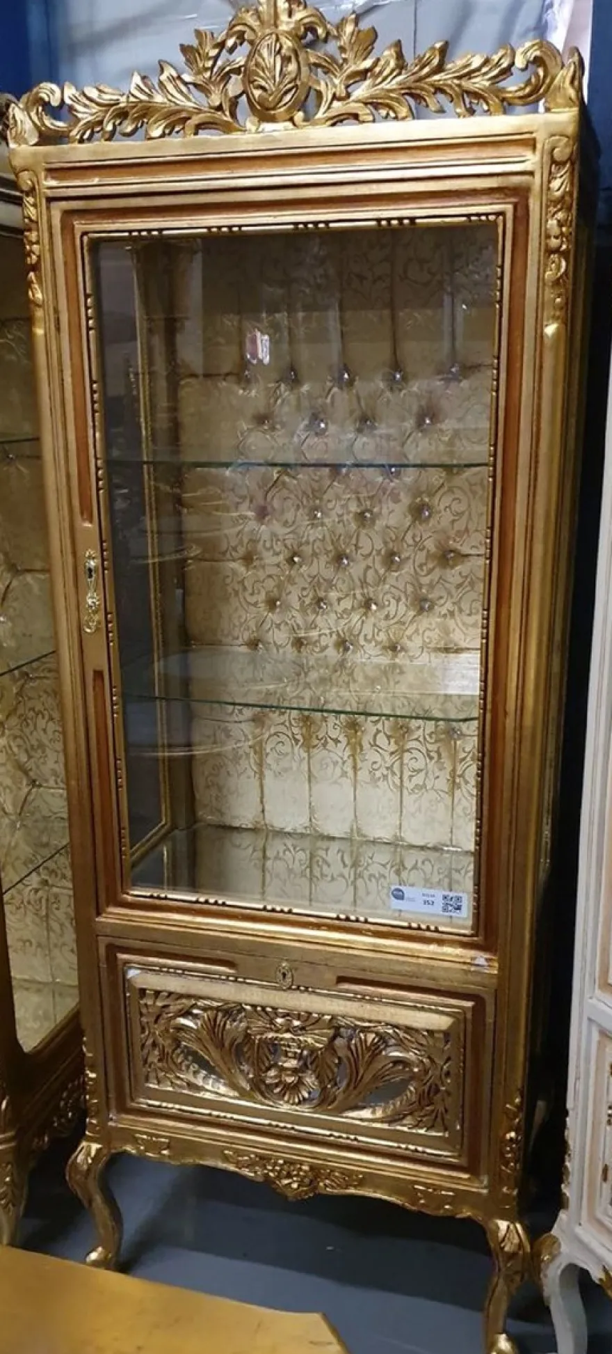 Casa Padrino Barock Vitrine Gold / Braun - Barock Vitrinenschrank mit Glastür und Schublade - Barock Wohnzimmer Möbel - Edel & Prunkvoll