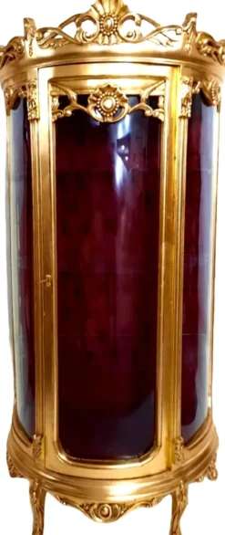Casa Padrino Barock Vitrine Gold / Bordeaux - Vitrinenschrank - Wohnzimmerschrank Glasvitrine - Antik Look Glas Schrank