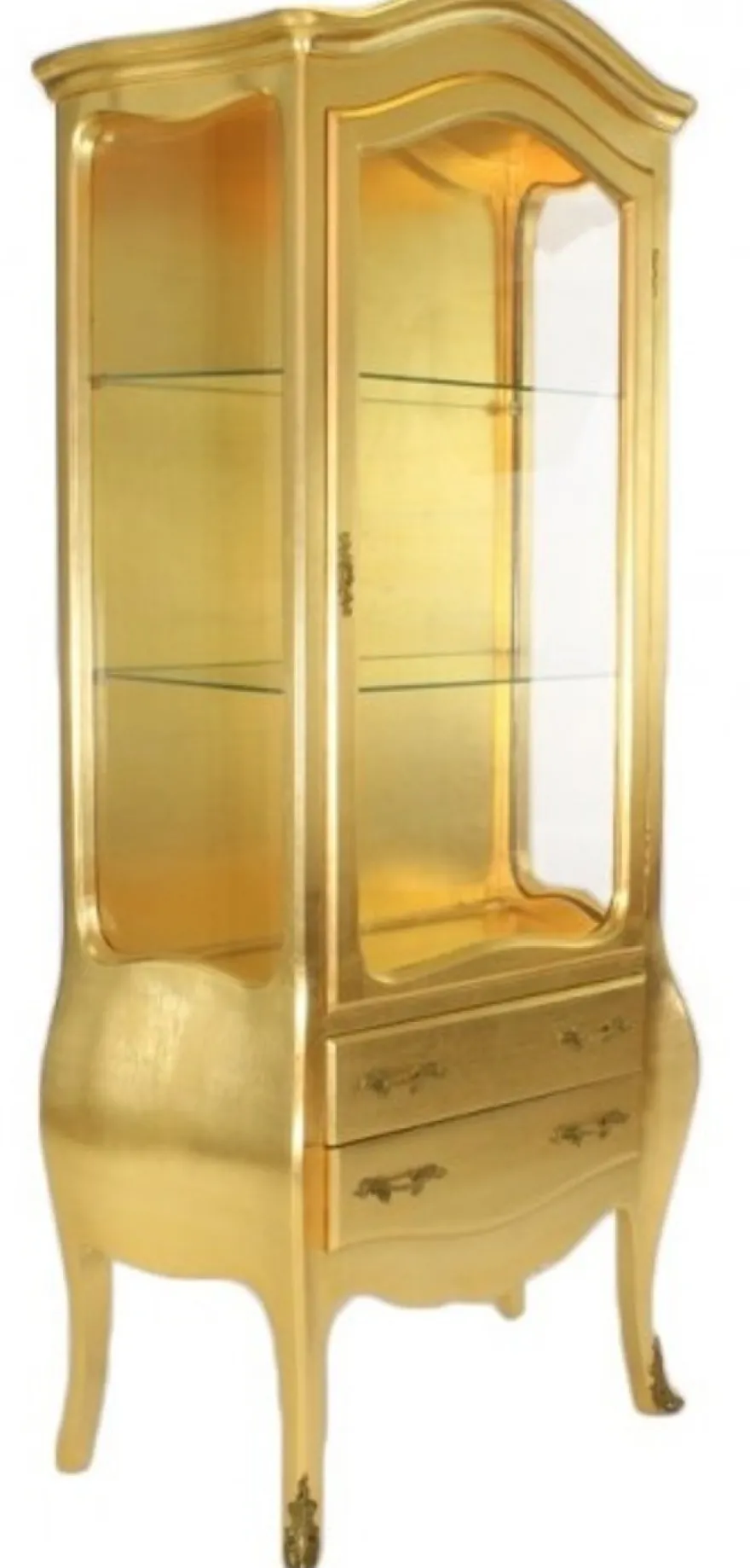 Casa Padrino Barock Vitrine Gold, Luxus Vitrinenschrank im Antik Stil, 73 x 36 x 176 cm