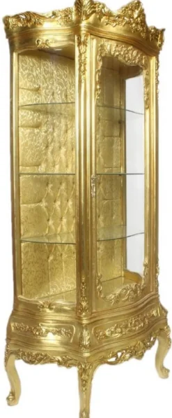 Casa Padrino Barock Vitrine Gold 80 x 40 x H. 200 cm - Prunkvoller Barock Vitrinenschrank mit Glastür und wunderschönen Verzierungen - Barock Möbel