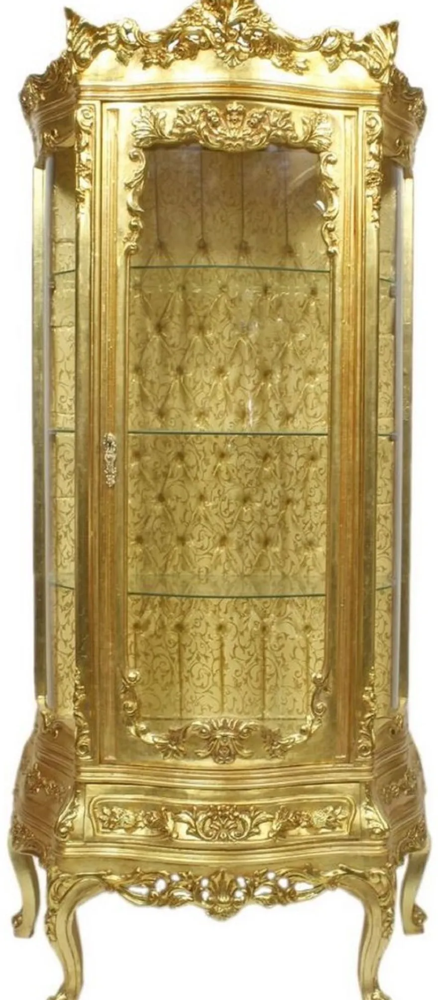 Casa Padrino Barock Vitrine Gold 80 x 40 x H. 200 cm - Prunkvoller Barock Vitrinenschrank mit Glastür und wunderschönen Verzierungen - Barock Möbel