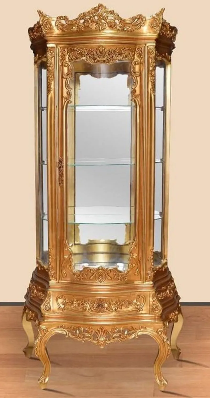 Casa Padrino Barock Vitrine Gold - Prunkvoller Barock Vitrinenschrank mit Schublade - Handgefertigte Barock Wohnzimmer Möbel