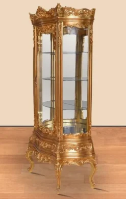 Casa Padrino Barock Vitrine Gold - Prunkvoller Barock Vitrinenschrank mit Schublade - Handgefertigte Barock Wohnzimmer Möbel
