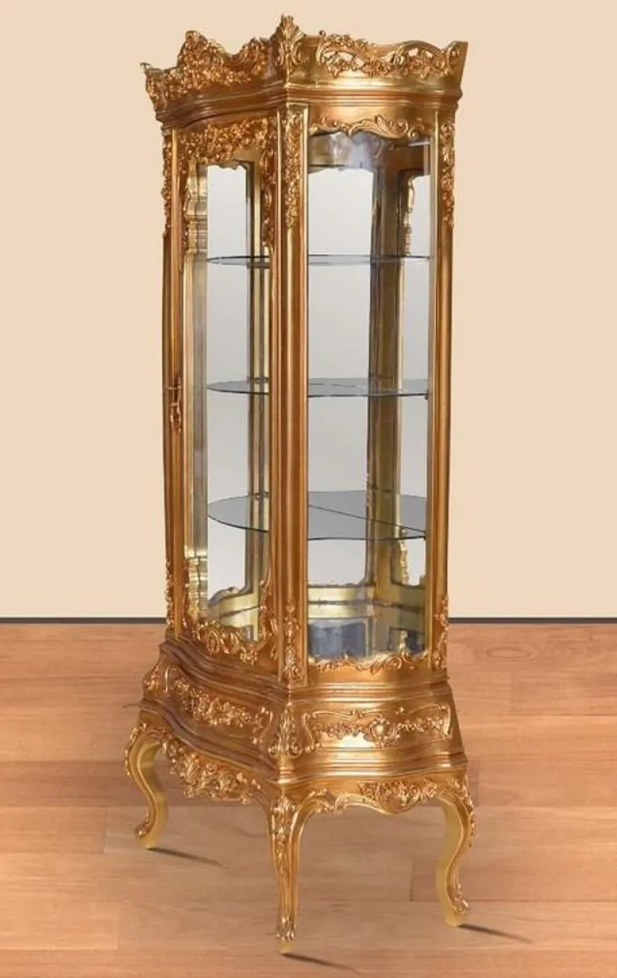 Casa Padrino Barock Vitrine Gold - Prunkvoller Barock Vitrinenschrank mit Schublade - Handgefertigte Barock Wohnzimmer Möbel