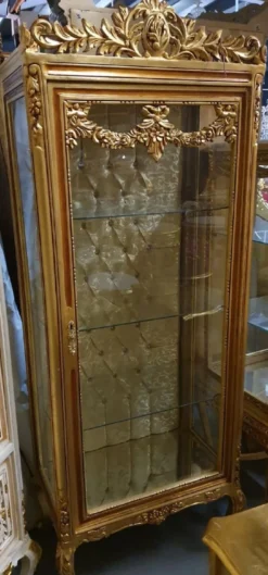 Casa Padrino Barock Vitrine Gold / Braun - Barock Vitrinenschrank mit Glastür - Barock Wohnzimmer Möbel - Edel & Prunkvoll