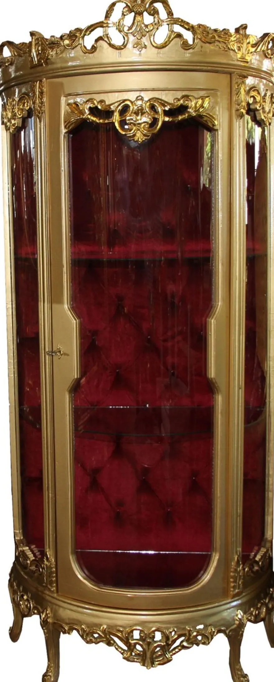 Casa Padrino Barock Vitrine Gold / Bordeaux H 205 cm, B 86 cm - Vitrinenschrank - Wohnzimmerschrank Glasvitrine - Antik Look