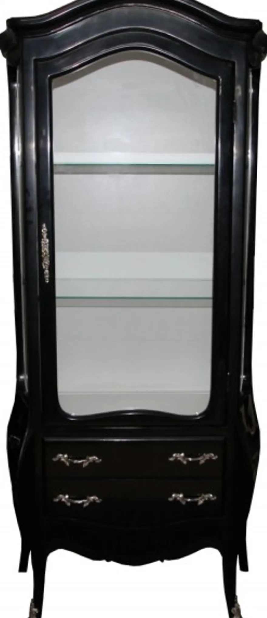 Casa Padrino Barock Vitrine im Antik Stil, Schwarz mit weisser Rueckwand und silbernen Griffen, 73 x 36 x 176 cm