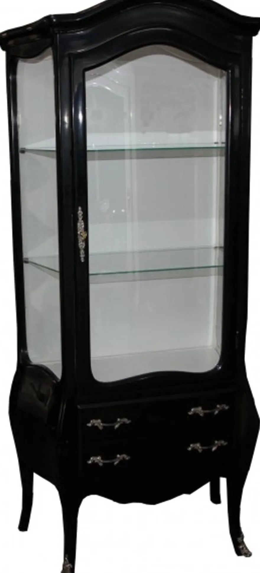 Casa Padrino Barock Vitrine im Antik Stil, Schwarz mit weisser Rueckwand und silbernen Griffen, 73 x 36 x 176 cm