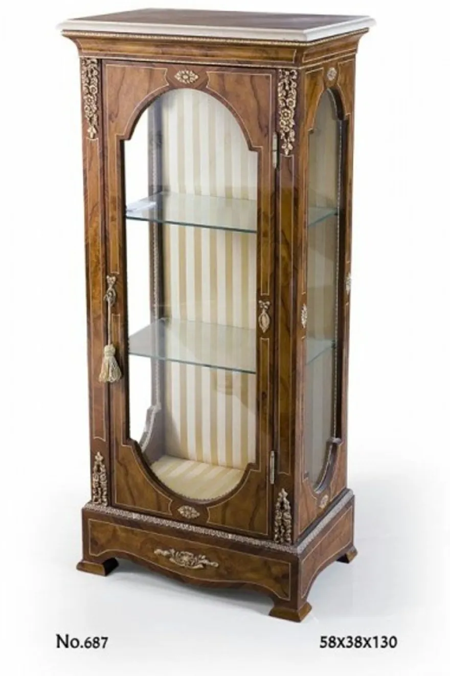 Casa Padrino Barock Vitrine in Dunkelbraun Creme Gold - 58 x 38 x H. 130 cm - Barock Möbel