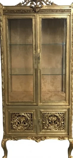 Casa Padrino Barock Vitrine im prunkvollen Gold Design - Doppel Vitrinenschrank aus Holz und Glas - 180 x 80 x 50 cm