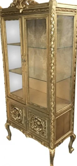 Casa Padrino Barock Vitrine im prunkvollen Gold Design - Doppel Vitrinenschrank aus Holz und Glas - 180 x 80 x 50 cm