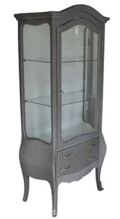 Casa Padrino Barock Vitrine im prunkvollen Grau-Silber Glitzerlook, 85 x 50 x 185 cm, massives Holz und Glas