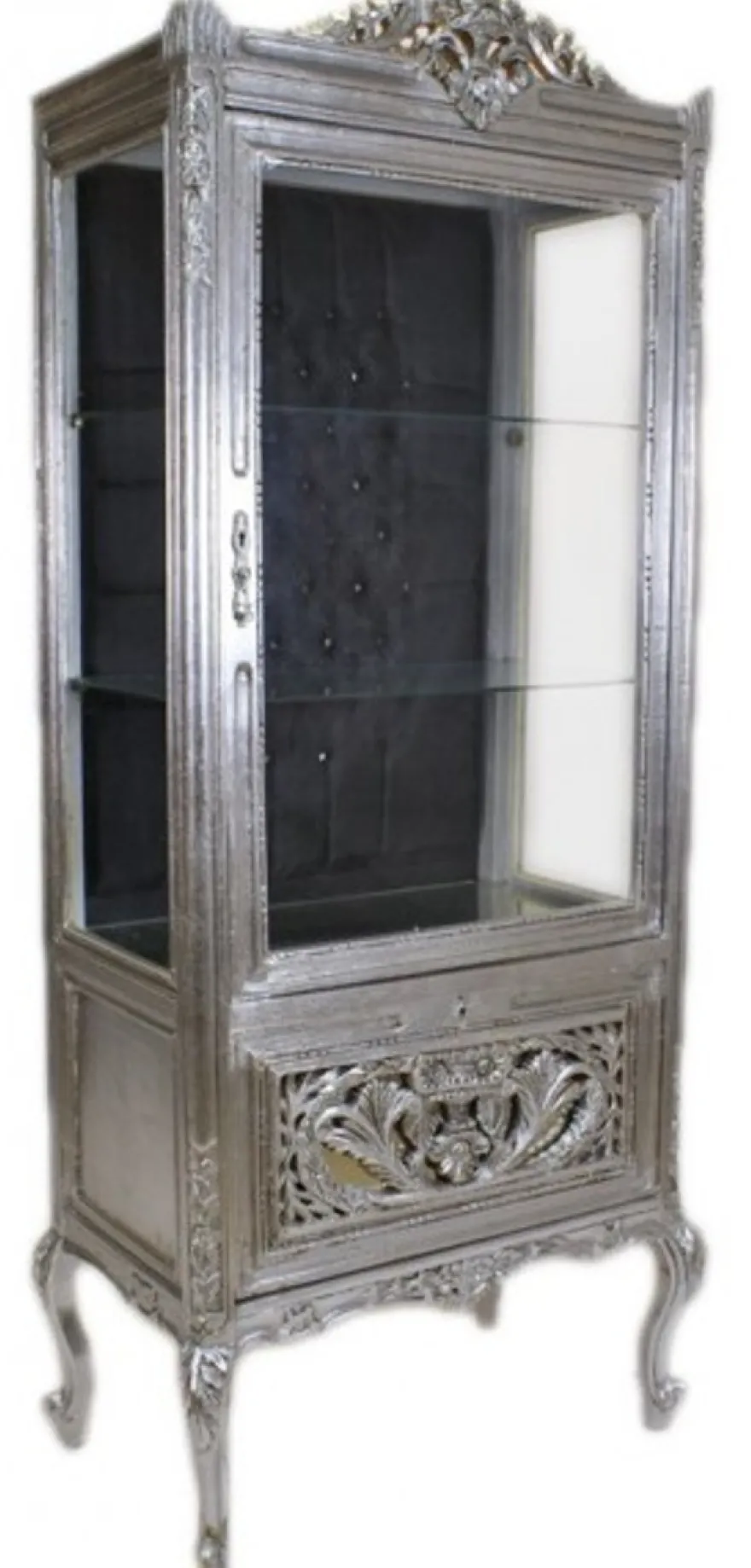 Casa Padrino Barock Vitrine im Antik Stil - Silber / Schwarz - 70 x 40 x 170 cm