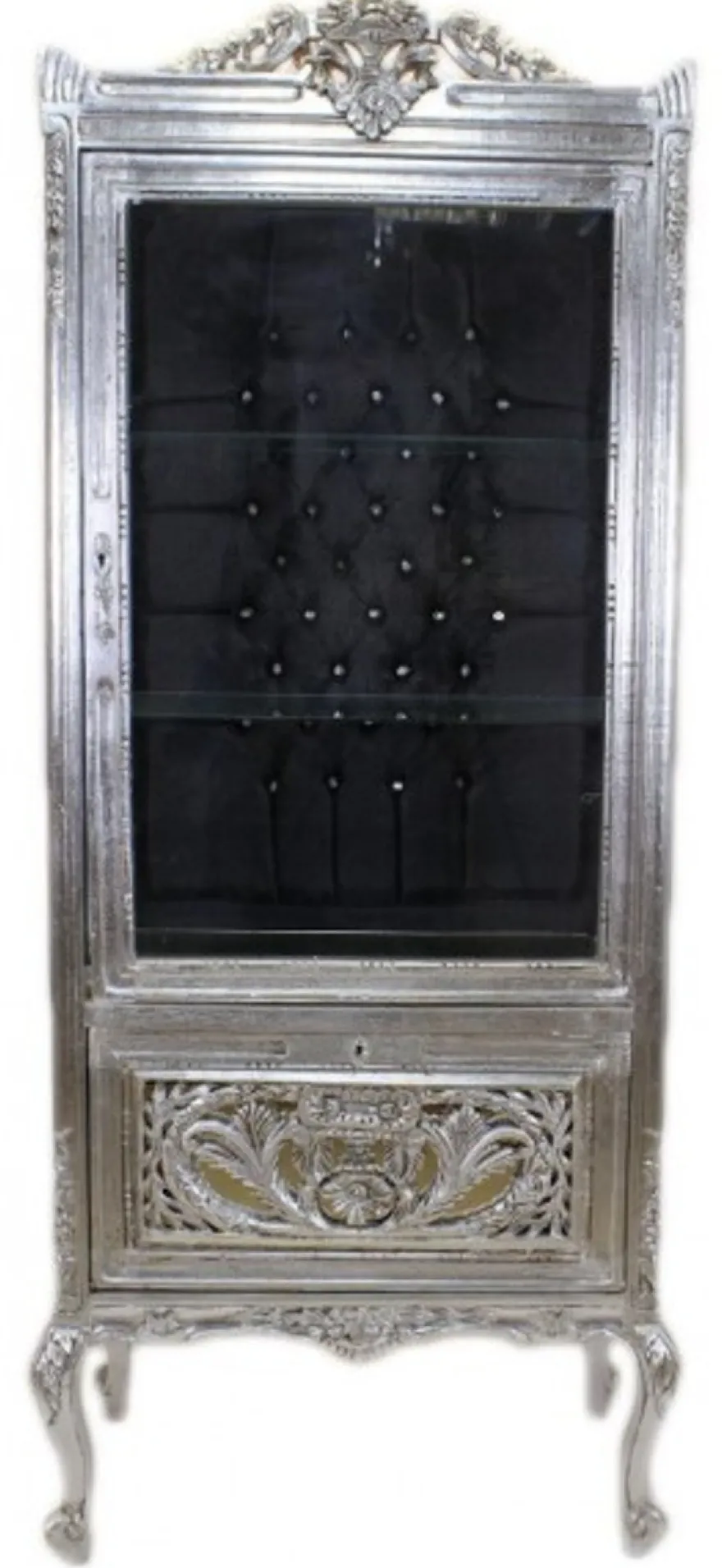 Casa Padrino Barock Vitrine im Antik Stil - Silber / Schwarz - 70 x 40 x 170 cm