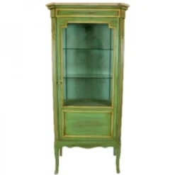 Casa Padrino Barock Vitrine im Antik Stil in Grün / Gold - Massiver Vitrinenschrank aus Holz und Glas - 70 x 40 x 160 cm