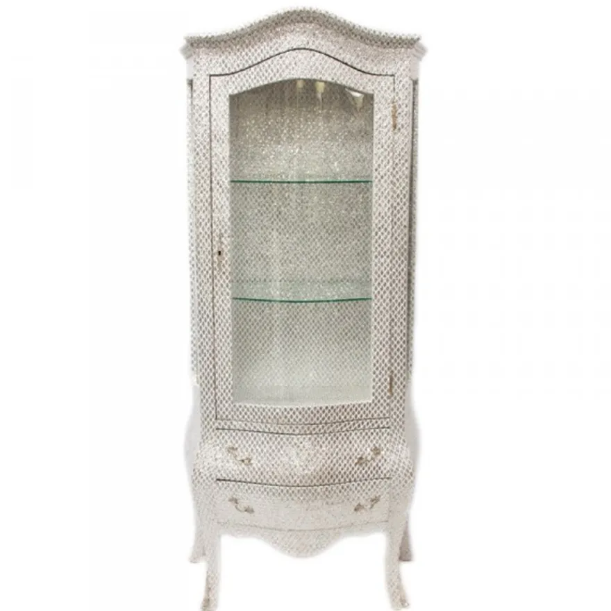 Casa Padrino Barock Vitrine im prachtvollen Barock Design in Weiß/Glitzerlook - 80 x 45 x 180 cm
