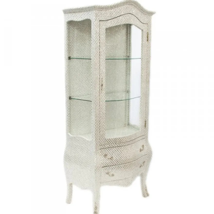 Casa Padrino Barock Vitrine im prachtvollen Barock Design in Weiß/Glitzerlook - 80 x 45 x 180 cm
