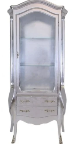 Casa Padrino Barock Vitrine im prunkvollen Stil Silber / Silber 180 x 80 x 45 cm