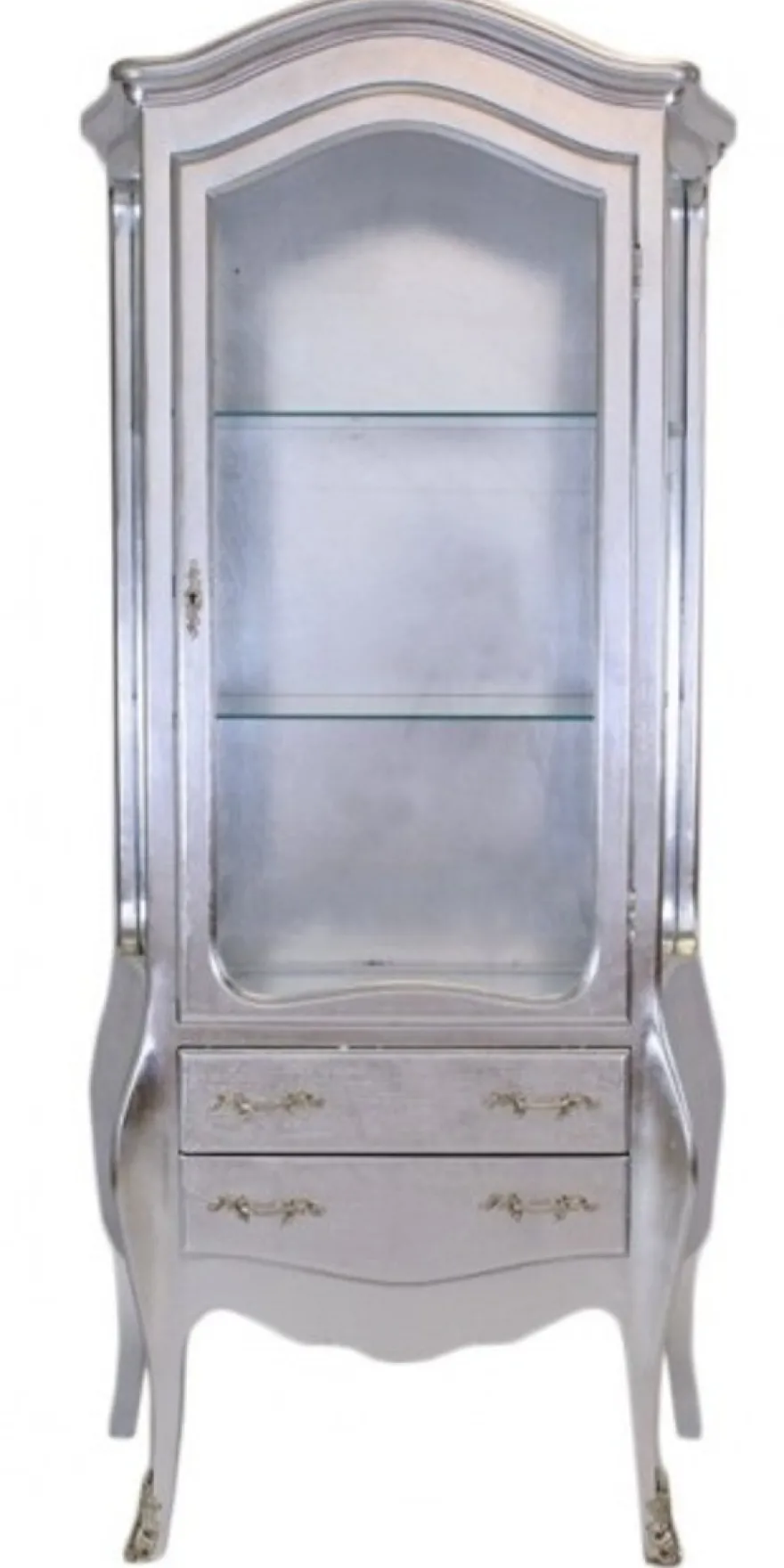 Casa Padrino Barock Vitrine im prunkvollen Stil Silber / Silber 180 x 80 x 45 cm