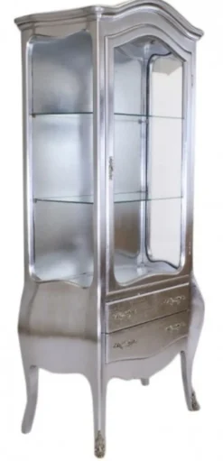 Casa Padrino Barock Vitrine im prunkvollen Stil Silber / Silber 180 x 80 x 45 cm