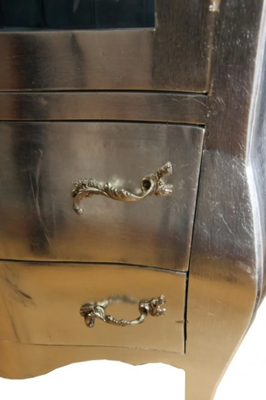 Casa Padrino Barock Vitrine im Antik Stil in Silber mit azurblauem Innenstoff, 185 x 85 x 50 cm