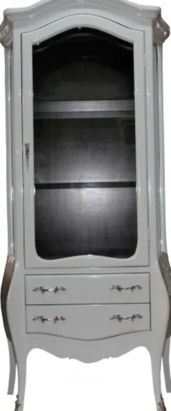 Casa Padrino Barock Vitrine in Weiss/Schwarz, 73 x 36 x 176 cm - Wohnzimmerschrank mit silbernen Griffen