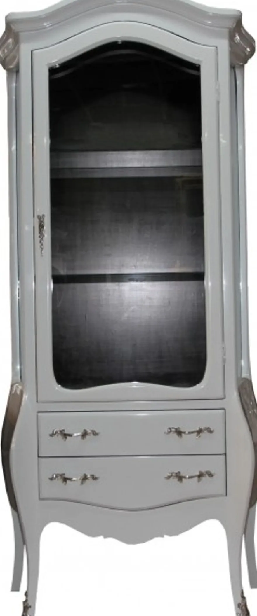 Casa Padrino Barock Vitrine in Weiss/Schwarz, 73 x 36 x 176 cm - Wohnzimmerschrank mit silbernen Griffen