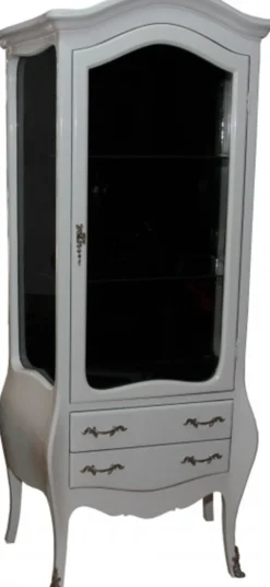 Casa Padrino Barock Vitrine in Weiss/Schwarz, 73 x 36 x 176 cm - Wohnzimmerschrank mit silbernen Griffen
