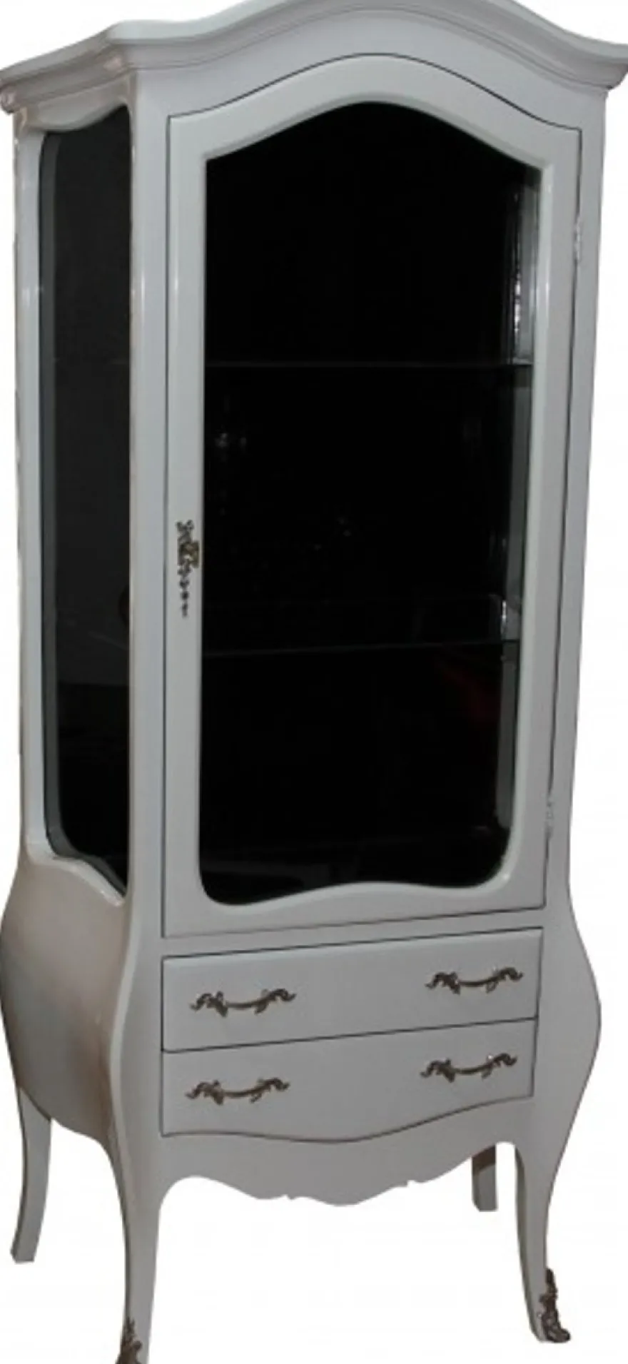 Casa Padrino Barock Vitrine in Weiss/Schwarz, 73 x 36 x 176 cm - Wohnzimmerschrank mit silbernen Griffen