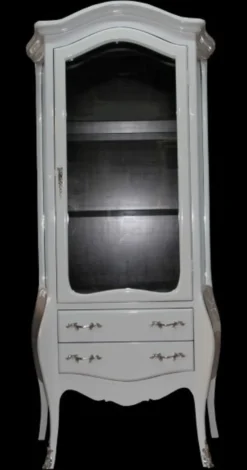 Casa Padrino Barock Vitrine in Weiss/Schwarz, 73 x 36 x 176 cm - Wohnzimmerschrank mit silbernen Griffen