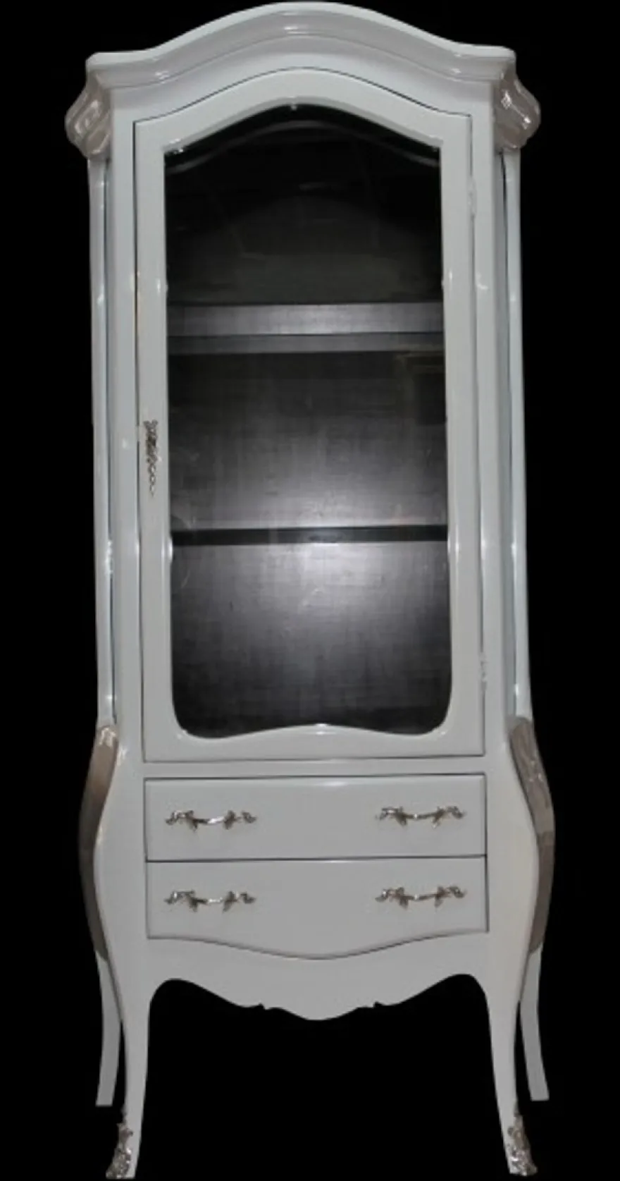 Casa Padrino Barock Vitrine in Weiss/Schwarz, 73 x 36 x 176 cm - Wohnzimmerschrank mit silbernen Griffen