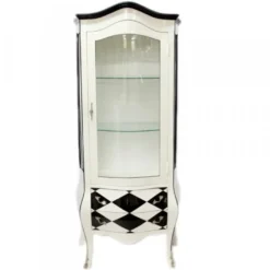 Casa Padrino Barock Vitrine im Antik Stil - Weiß / Karo Schwarz-Weiß - 185 x 85 x 50 cm