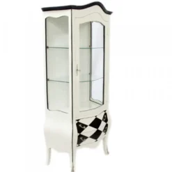 Casa Padrino Barock Vitrine im Antik Stil - Weiß / Karo Schwarz-Weiß - 185 x 85 x 50 cm