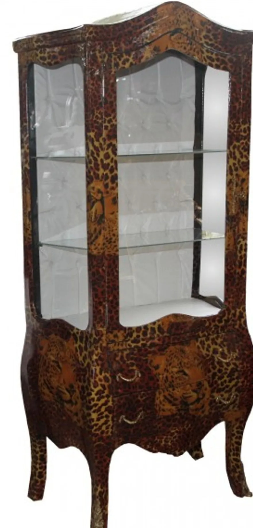 Casa Padrino Barock Vitrine Leopard - Vitrinenschrank - Wohnzimmerschrank, 73 x 36 x 176 cm