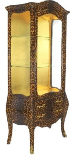 Casa Padrino Barock Vitrine Leopard - Luxus Vitrinenschrank im Barockstil - 80 x 45 x 180 cm