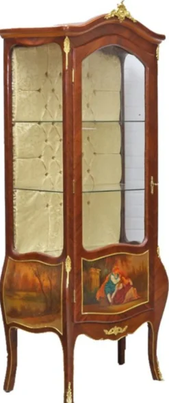 Casa Padrino Barock Vitrine Model Mahagoni Braun / Gold H 190 cm, B 85 cm - Vitrinenschrank - Wohnzimmerschrank