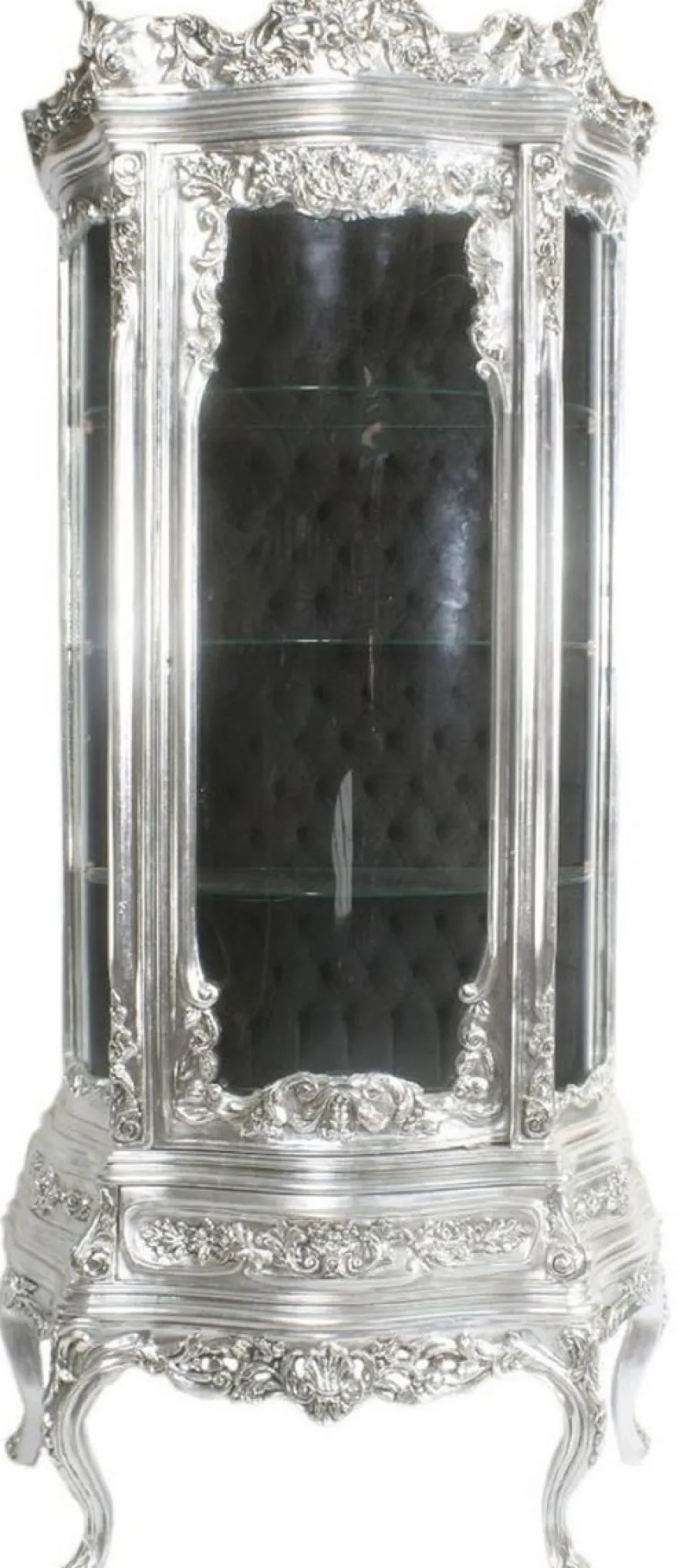 Casa Padrino Barock Vitrine Silber / Schwarz 80 x 40 x H. 200 cm - Prunkvoller Barock Vitrinenschrank mit Glastür und wunderschönen Verzierungen - Barock Möbel
